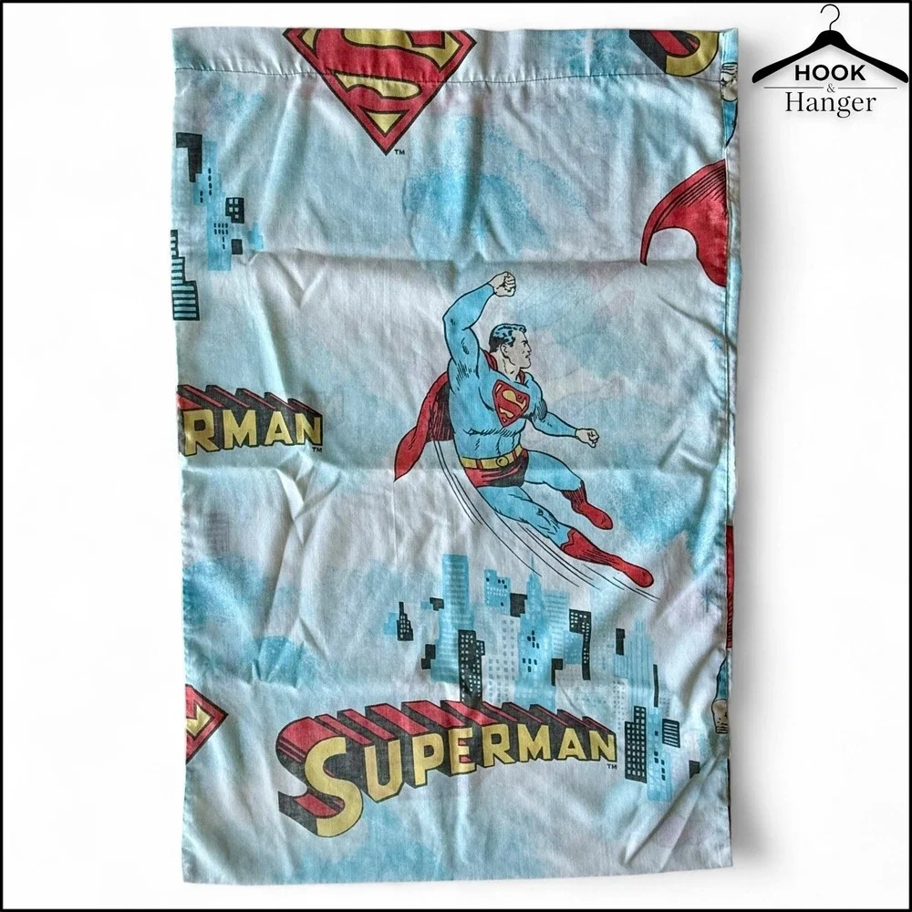 Vintage Superman Handmade Pillowcase Blue Red DC Comics 1978 PermaPrest USA Made